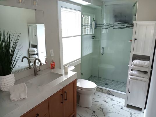 Bathroom, Glass Shower, Interior, Marble