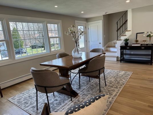 Dining room, Interior, Recessed Lighting, Wood Texture Flooring