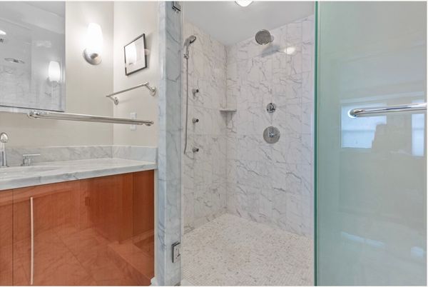 Bathroom, Glass Shower, Interior, Marble Walls