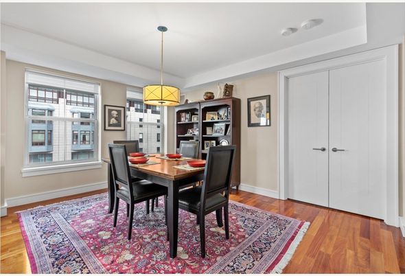 Dining room, Interior, Pendant Lights, Wood Texture Flooring