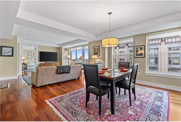 Dining room, Interior, Living room, Pendant Lights, Wood Texture Flooring