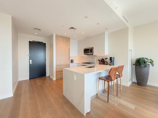 Interior, Kitchen, Recessed Lighting, Wood Texture Flooring