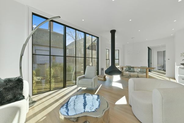 Dining room, Interior, Pendant Lights, Recessed Lighting, Wood Texture Flooring