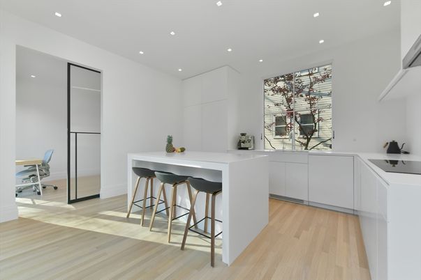 Interior, Kitchen, Recessed Lighting, Wood Texture Flooring