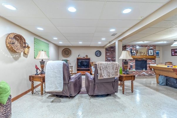 Billiard Table, Fireplace, Game Room, Interior, Living room, Recessed Lighting
