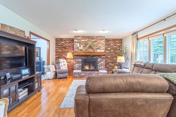 Fireplace, Interior, Living room, Stone Walls, Wood Texture Flooring