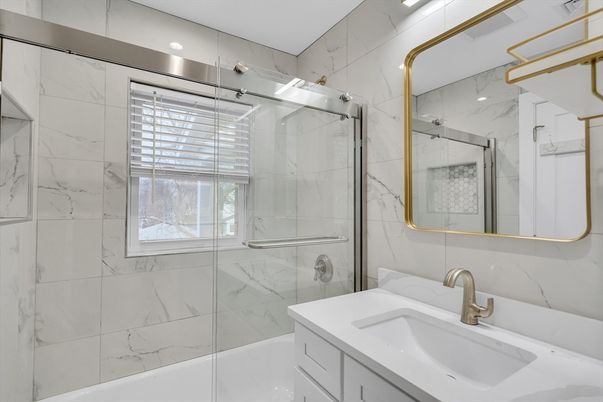 Bathroom, Glass Shower, Interior, Marble Walls