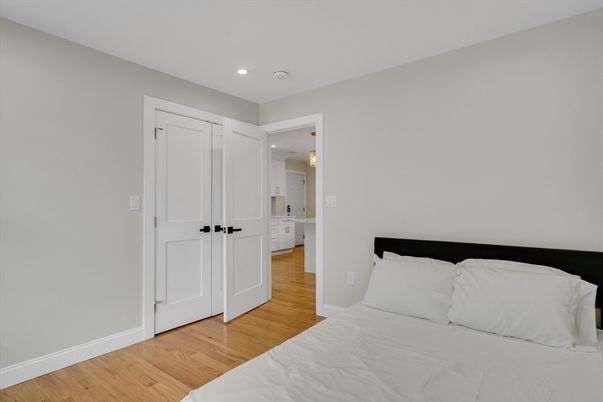 Bedroom, Interior, Recessed Lighting, Wood Texture Flooring