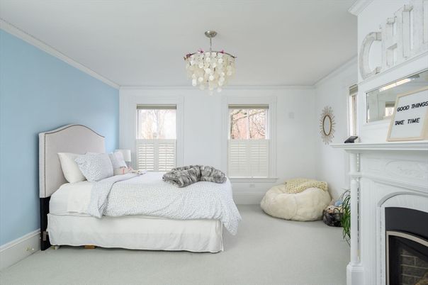 Bedroom, Chandelier, Fireplace, Interior