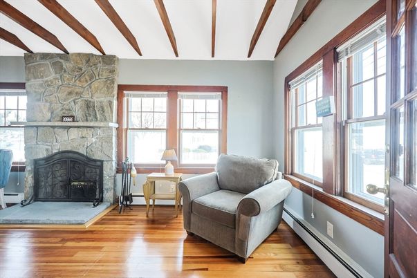 Fireplace, Interior, Stone Walls, Wooden Beams, Wood Texture Flooring