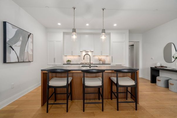 Interior, Kitchen, Pendant Lights, Recessed Lighting, Wood Texture Flooring