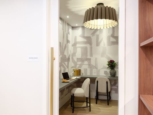 Home Office, Interior, Pendant Lights, Recessed Lighting, Wood Texture Flooring