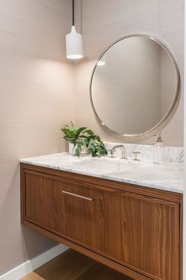 Bathroom, Interior, Pendant Lights, Wood Texture Flooring