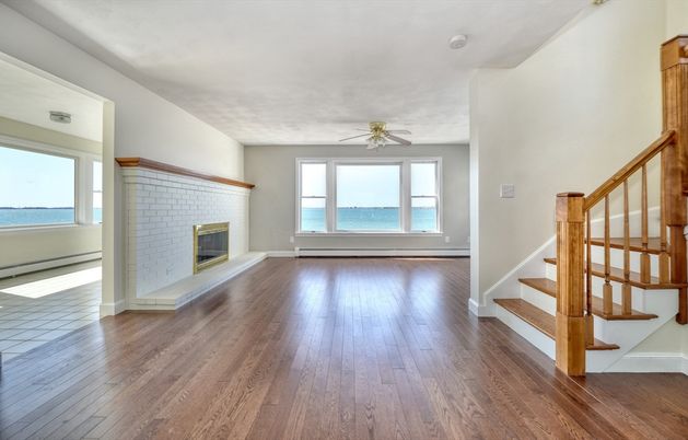 Empty room, Fireplace, Interior, Water, Wood Texture Flooring