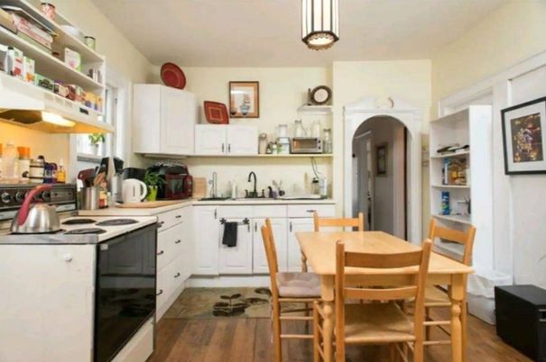 Dining room, Interior, Kitchen, Pendant Lights, Wood Texture Flooring