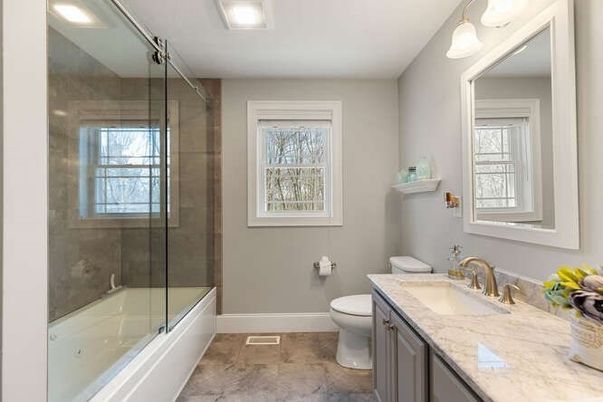 Bathroom, Glass Shower, Interior, Recessed Lighting