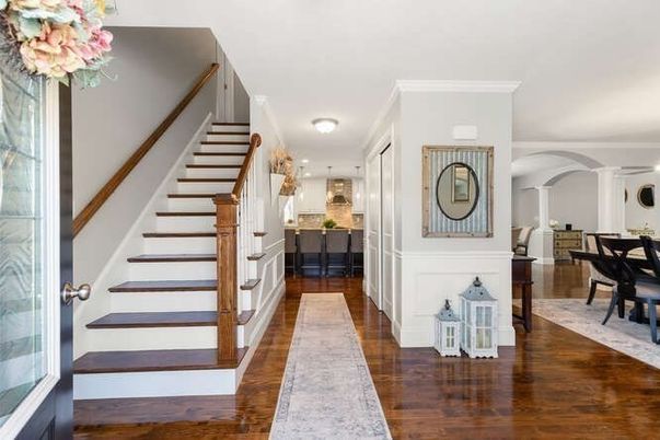 Dining room, Interior, Pendant Lights, Wood Texture Flooring
