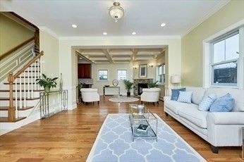 Fireplace, Interior, Living room, Pendant Lights, Recessed Lighting, Wood Texture Flooring
