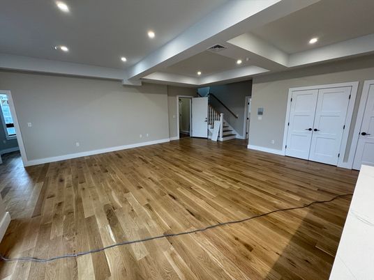 Empty room, Interior, Recessed Lighting, Wood Texture Flooring