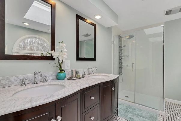 Bathroom, Dual Sink Vanities, Glass Shower, Interior, Recessed Lighting