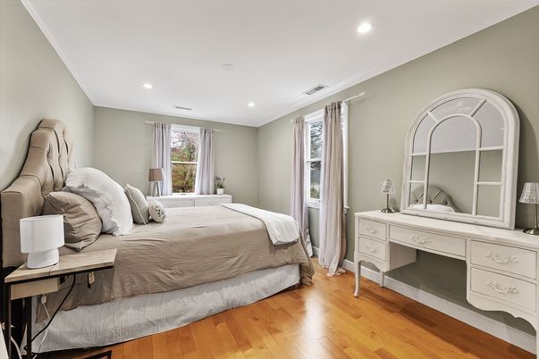 Bedroom, Interior, Recessed Lighting, Wood Texture Flooring