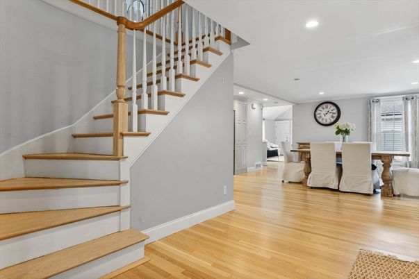 Dining room, Interior, Recessed Lighting, Wood Texture Flooring