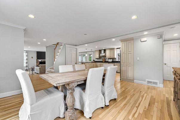 Dining room, Interior, Kitchen, Recessed Lighting, Wood Texture Flooring