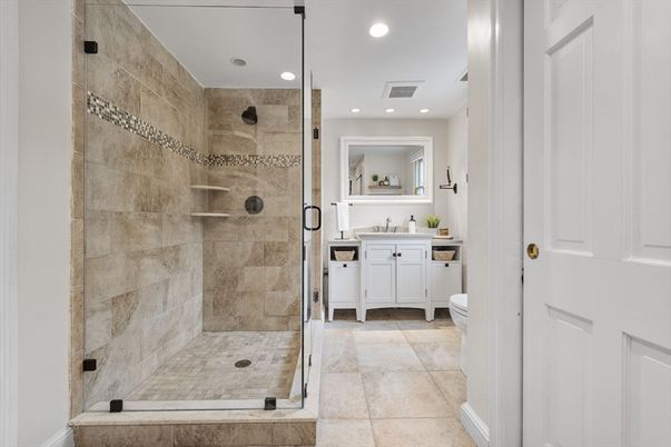 Bathroom, Glass Shower, Interior, Recessed Lighting