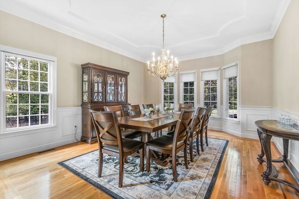 Chandelier, Dining room, Interior, Wood Texture Flooring