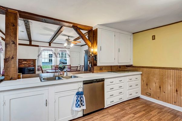 Dining room, Interior, Kitchen, Wooden Beams, Wood Texture Flooring