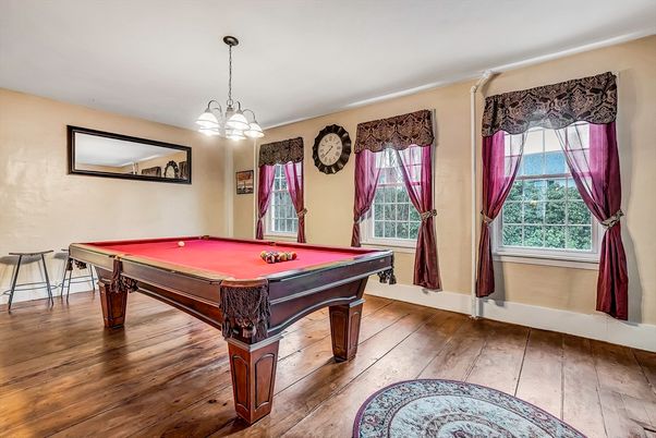 Billiard Table, Game Room, Interior, Pendant Lights, Wood Texture Flooring