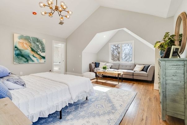 Bedroom, Interior, Pendant Lights, Wood Texture Flooring
