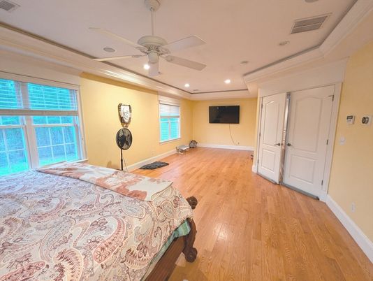 Bedroom, Interior, Recessed Lighting, Wood Texture Flooring