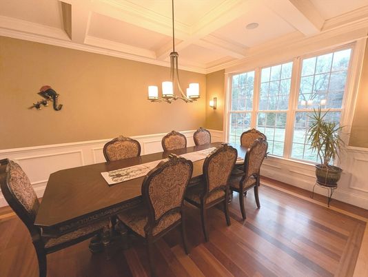 Chandelier, Dining room, Interior, Pendant Lights, Wood Texture Flooring