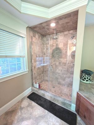 Bathroom, Glass Shower, Interior, Recessed Lighting