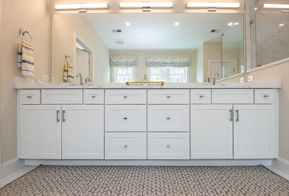 Bathroom, Dual Sink Vanities, Glass Shower, Interior, Recessed Lighting