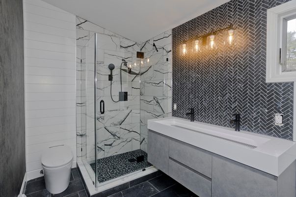 Bathroom, Glass Shower, Interior, Marble Walls