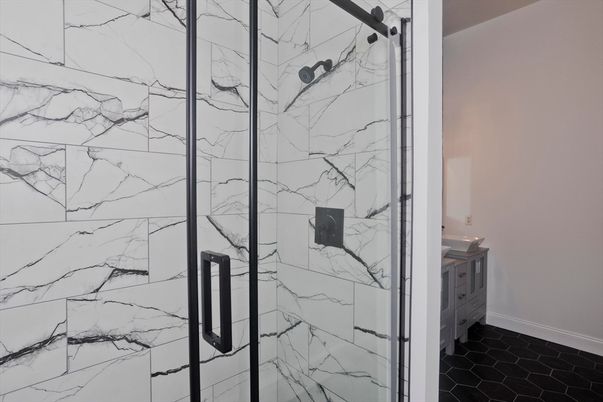 Bathroom, Glass Shower, Interior, Marble Walls