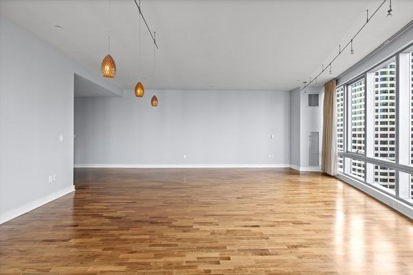 Empty room, Interior, Pendant Lights, Wood Texture Flooring