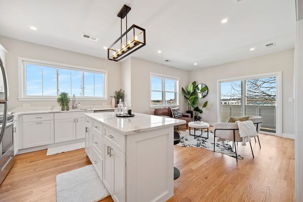 Interior, Kitchen, Living room, Pendant Lights, Recessed Lighting, Wood Texture Flooring