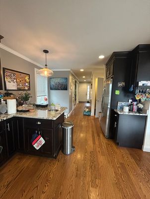 Interior, Kitchen, Pendant Lights, Recessed Lighting, Wood Texture Flooring