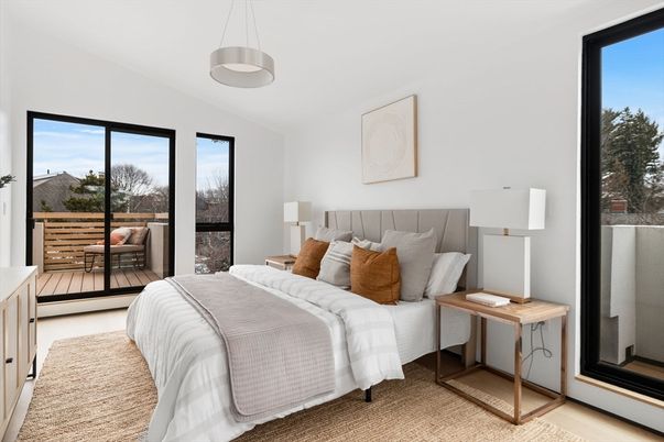 Bedroom, Interior, Pendant Lights, Wood Texture Flooring