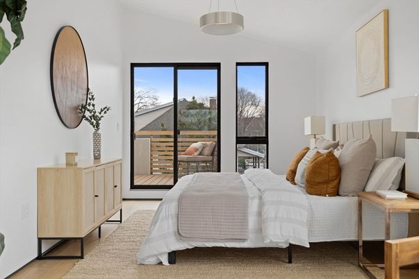 Bedroom, Interior, Pendant Lights, Wood Texture Flooring