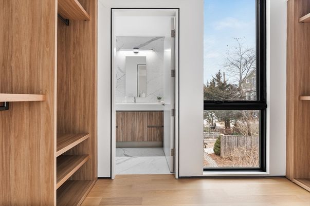 Bathroom, Interior, Marble, Marble Walls, Wood Texture Flooring