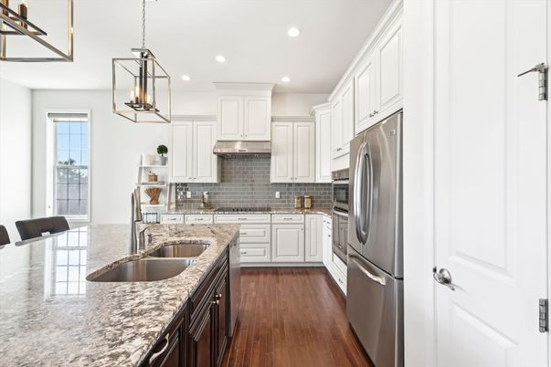 Interior, Kitchen, Pendant Lights, Recessed Lighting, Wood Texture Flooring