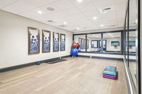 Fitness Equipment, Interior, Recessed Lighting, Wood Texture Flooring