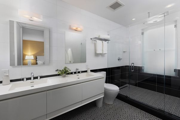 Bathroom, Dual Sink Vanities, Glass Shower, Interior, Recessed Lighting