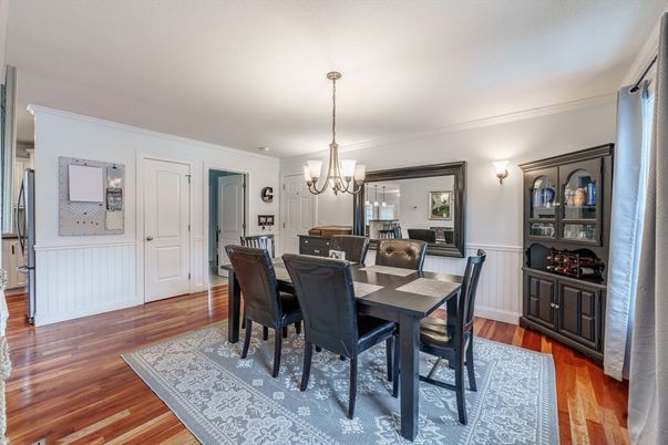 Chandelier, Dining room, Interior, Wood Texture Flooring