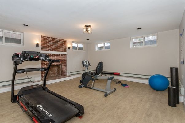 Fitness Equipment, Interior, Stone Walls, Wood Texture Flooring