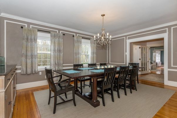 Chandelier, Dining room, Interior, Wood Texture Flooring